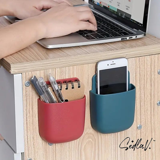 SEDLAV Versatile Wall-Mounted Storage Box - 4-in-1 Organizer for Phones, Charging, Pens, and Remotes - Space-Saving Desk Storage Solution