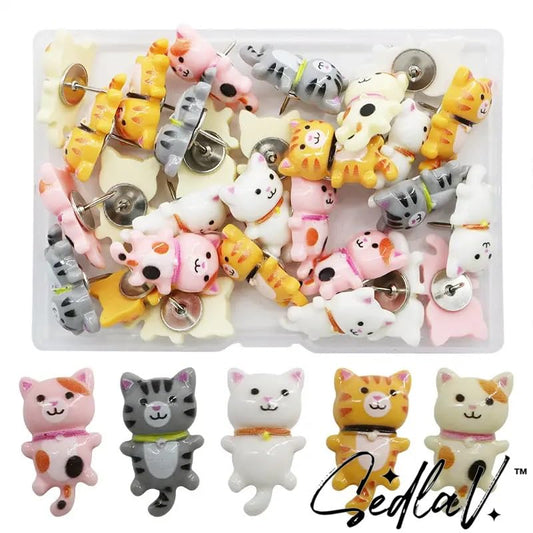 SEDLAV Little Flower Cat Push Pin, Cat Cat Thumbtack Animal Push Pins for Photo Memo Note Drawing Pins Multi-Functional Pushpin Cork Board Decorative Office Accessories.