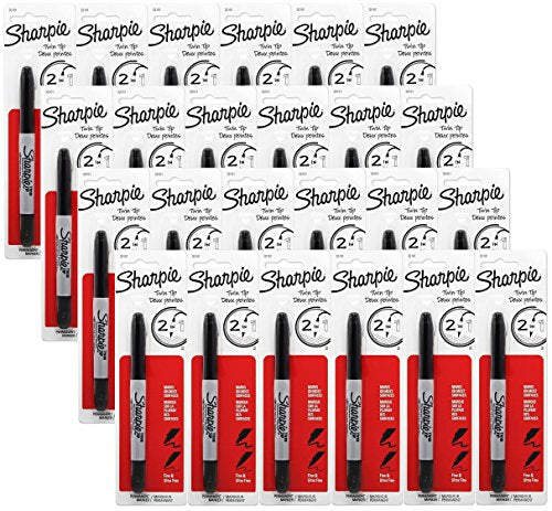 Sharpie Twin Tip Fine Point and Ultra Fine Point Permanent Markers, Black, 24-Pack