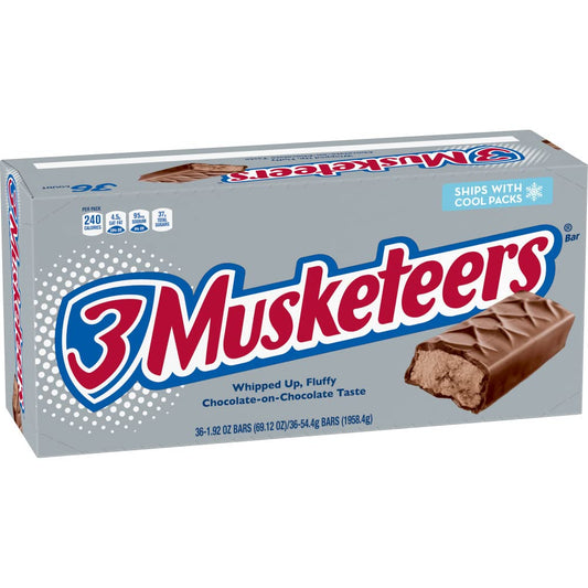 3 MUSKETEERS Candy Milk Chocolate Bars, Full Size, 1.92 oz Bar (Pack of 36) Box
