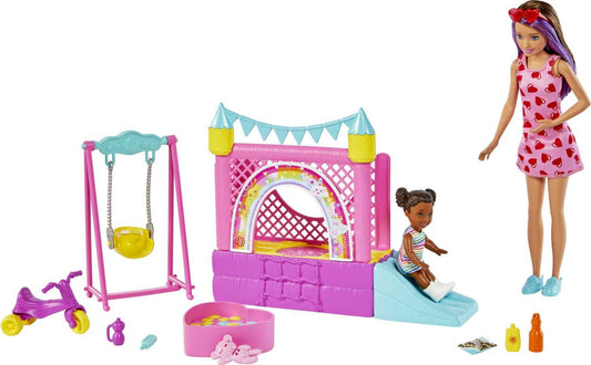 Barbie Skipper Babysitters Inc. Bounce House Playset with Skipper Babysitter Doll, Toddler Doll, Swing & Accessories, Toy for 3 Year Olds & Up