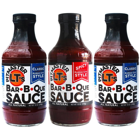 Pitmaster LT's BBQ Sauce Combo (3 x 18 oz) Real Kansas City BBQ Sauce (2 KC Classic; 1 KC Spicy); All-Natural Craft Blends; NO High-Fructose Corn Syrup, No Preservatives, and Gluten Free; Great on Chicken, Beef, Pork, Condiment for Wings, Chicken, Beef, P