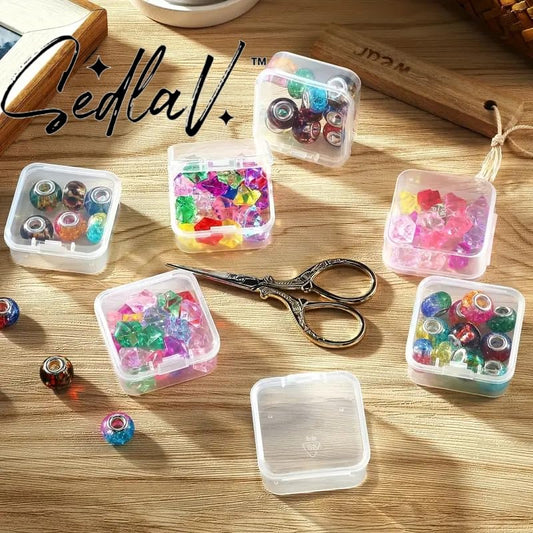 SEDLAV 27-Pack Mini Clear Bead Storage Containers - Plastic Boxes with Lids - Square Organizers for Small Items, Pills, Herbs, Beads, Jewelry Findings, and Crafts