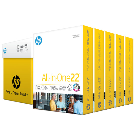 HP Papers | 8.5x 11 Paper | All-In-One 22 lb | 5 Ream Case - 2,500 Sheets | 96 Bright| Made in USA - FSC Certified | 207000C