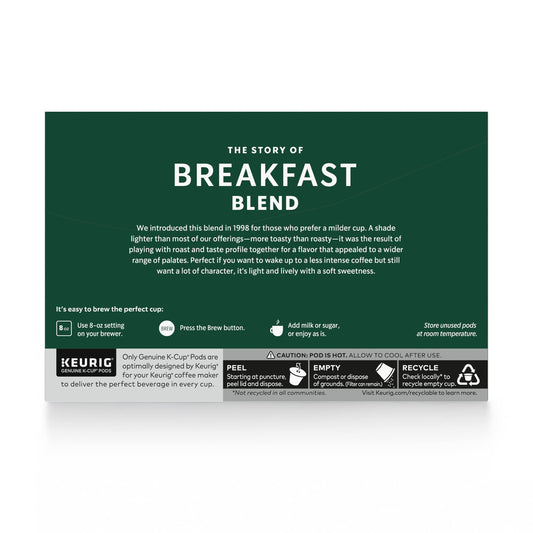Starbucks K-Cup Coffee Pods—Medium Roast Coffee—Breakfast Blend for Keurig Brewers—100% Arabica—6 boxes (60 pods total)