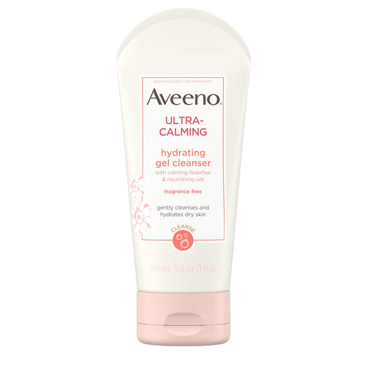 Aveeno Ultra-Calming Hydrating Gel Facial Cleanser with Calming Feverfew & Nourishing Oat, Hypoallergenic, Fragrance-Free & Non-Comedogenic, Unscented, 5 Ounce (Pack of 1)