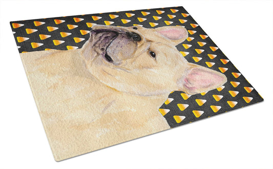 Caroline's Treasures SS4278LCB French Bulldog Candy Corn Halloween Portrait Glass Cutting Board Large Decorative Tempered Glass Kitchen Cutting and Serving Board Large Size Chopping Board