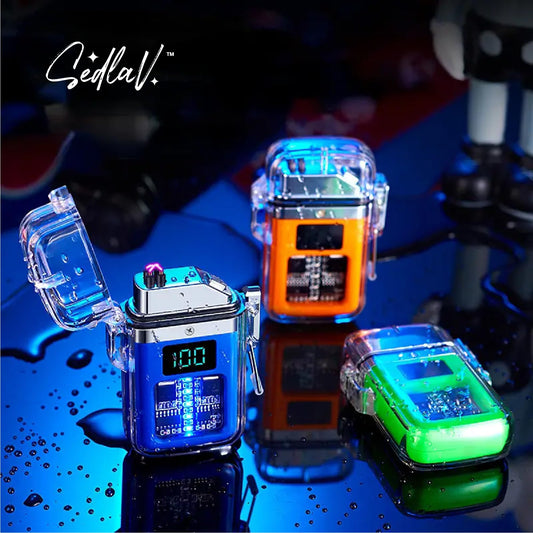 SEDLAV Electric Lighter - Windproof & Waterproof Plasma Lighter with USB Type-C Charging & Power Display, Transparent Lighter with Internal Chip Structure - Compact Survival Gear for Survival Candles