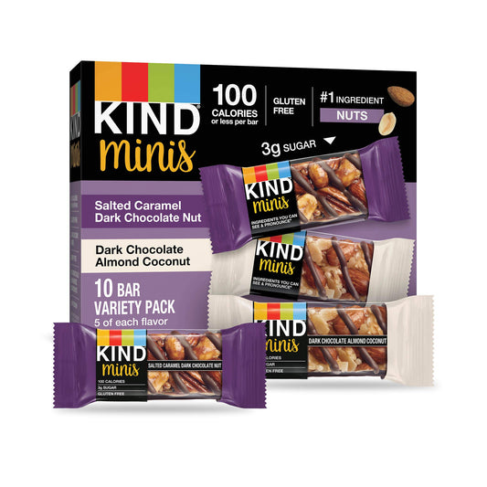 KIND Minis, Salted Caramel Dark Chocolate Nut/ Dark Chocolate Almond Coconut, 0.7 Ounce (Pack of 20)