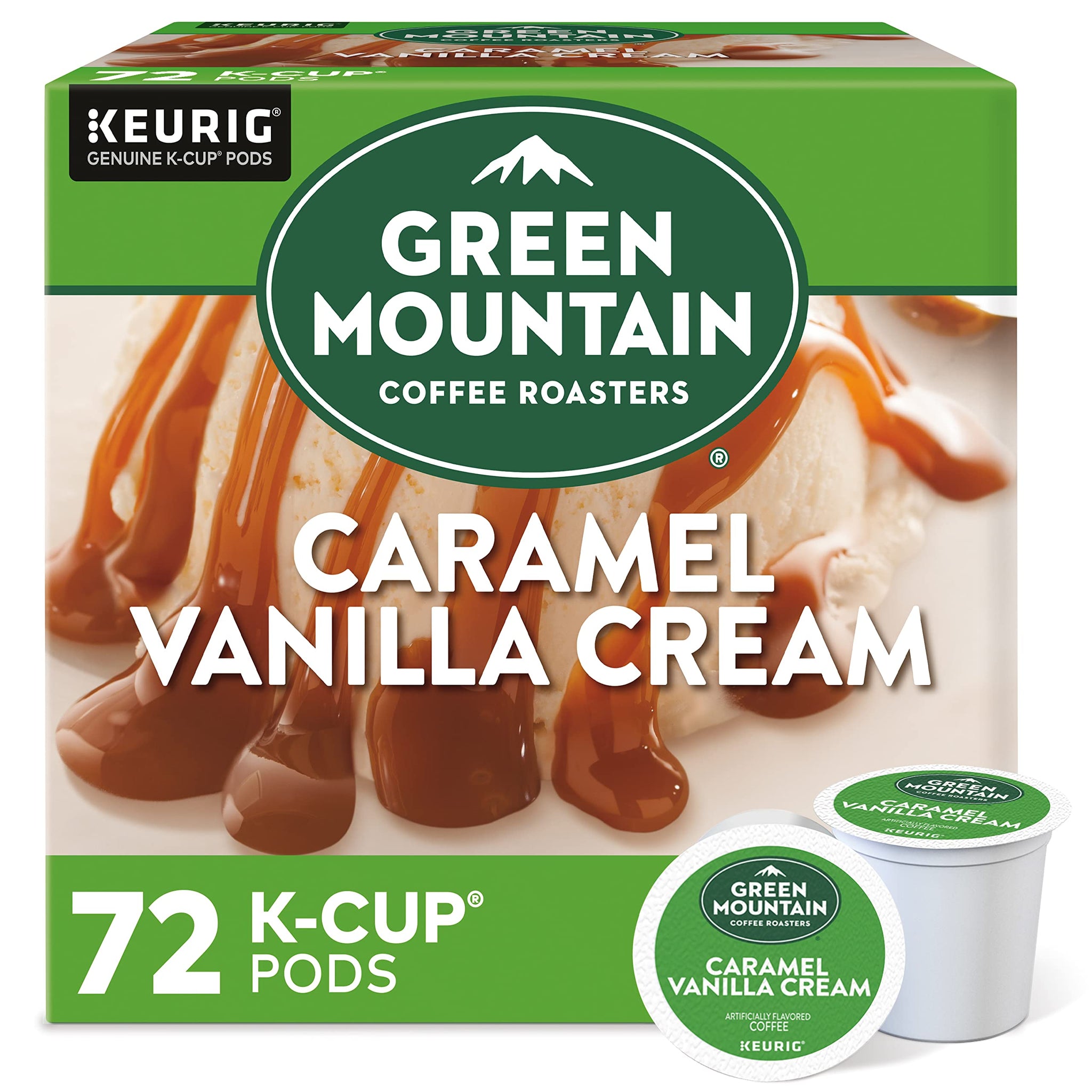 Green Mountain Coffee Roasters Caramel Vanilla Cream Keurig Single-Serve K-Cup pods, Light Roast Coffee, 72 Count (6 Packs of 12)