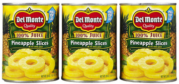 Del Monte PINEAPPLE SLICES in 100% Pineapple Juice 20oz (3 Pack)