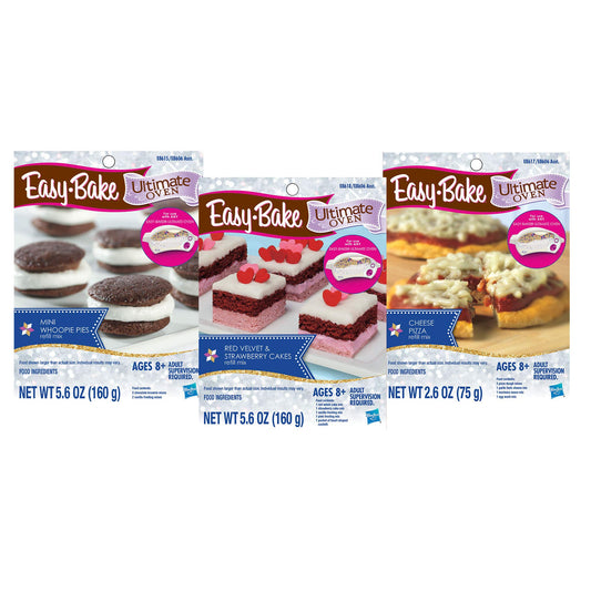 Easy Bake Refill 3-Pack Bundle Includes one Each Pizza, Red Velvet Cake, and Whoopie Pie Mixes