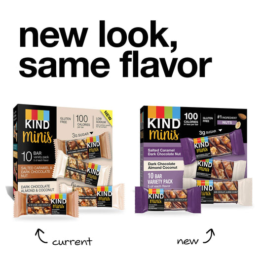 KIND Minis, Salted Caramel Dark Chocolate Nut/ Dark Chocolate Almond Coconut, 0.7 Ounce (Pack of 20)