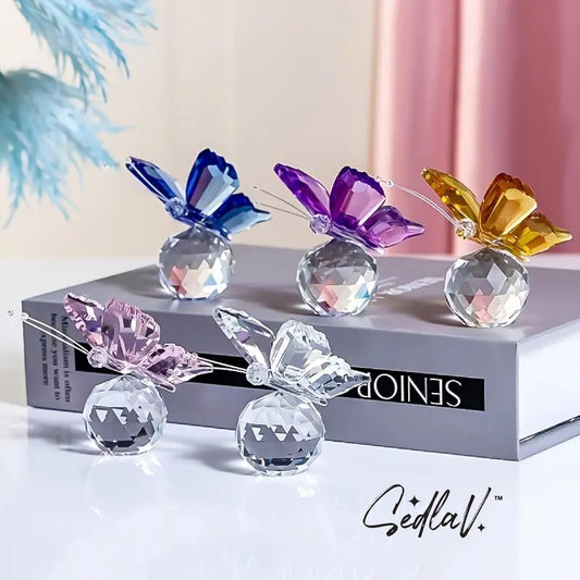 SEDLAV Gorgeous Crystal Butterfly Statue - Crystal Figurines Collectibles, 1 pc Blown Glass Decor Flying Butterfly with Ball Base Figurine - Crystal Decorations for Home, Office, and Wedding Table