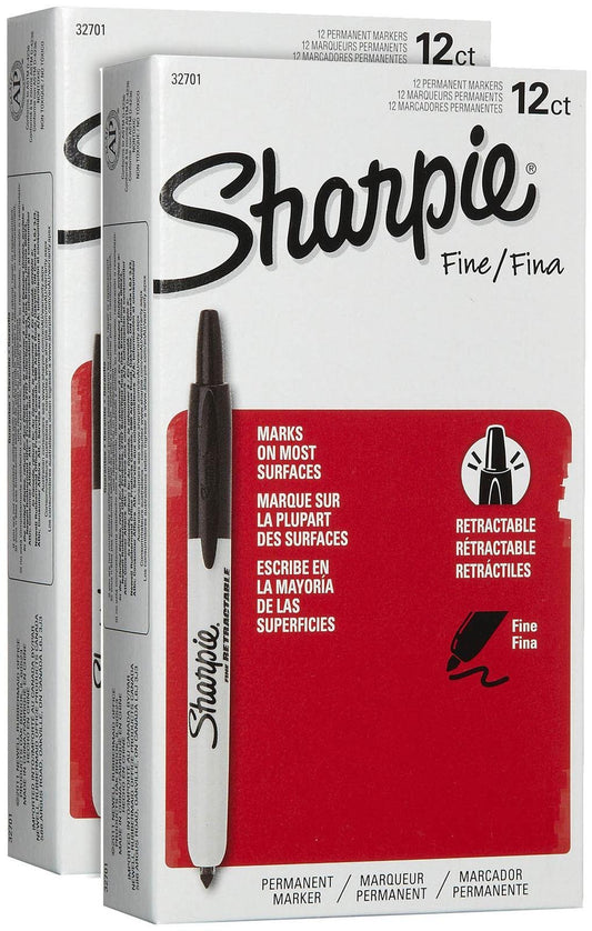Sharpie Retractable Permanent Markers, Fine Point-Black-12 ct, 2 pk