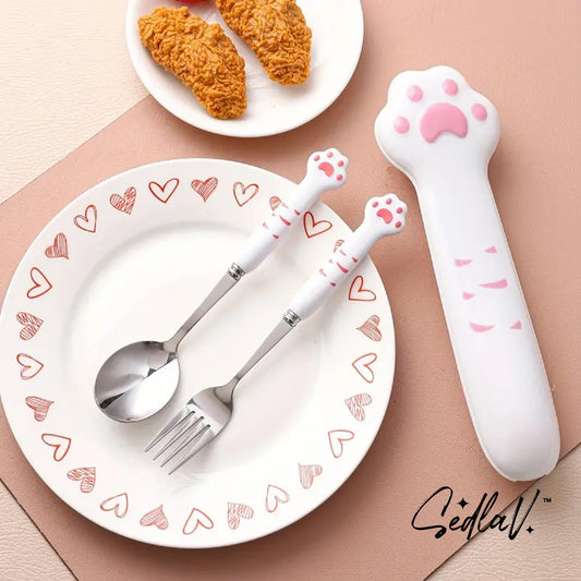 SEDLAV 3-Piece Stainless Steel Flatware Serving Sets - Silverware Set Includes Dinner Fork, Spoon, Chopsticks - Ergonomic Cutlery Set with Cat Claw Design - Ideal for Daily Use, Parties & Travel