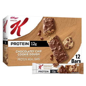 Kellogg's Special K Protein Meal Bars, 12g Protein Snacks, Meal Replacement, Chocolatey Chip Cookie Dough, 19oz Box (12 Bars)