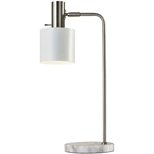 Adesso Brushed Steel & White Emmett Desk Lamp With White Painted Metal Shade And 70.866-Inch Clear Cord And Rotary Switch On Socket (3158-02)