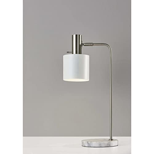 Adesso Brushed Steel & White Emmett Desk Lamp With White Painted Metal Shade And 70.866-Inch Clear Cord And Rotary Switch On Socket (3158-02)