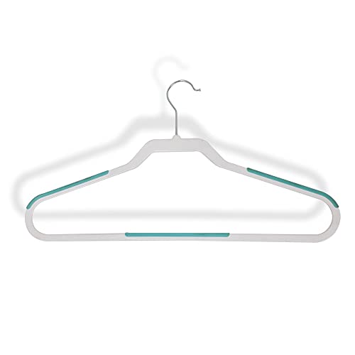 SEDLAV Plastic Hangers, White & Teal, Non-Slip Rubber Hanger, Space Saving Hangers, Durable and Slim Hangers. Plastic Hangers for Clothes: Dress, Pants, Coat, Shirts, Thin Strap Shirts (25)