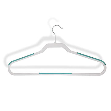 SEDLAV Plastic Hangers, White & Teal, Non-Slip Rubber Hanger, Space Saving Hangers, Durable and Slim Hangers. Plastic Hangers for Clothes: Dress, Pants, Coat, Shirts, Thin Strap Shirts (50)