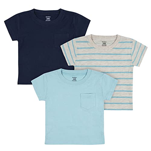 Gerber Boys' Toddler 3-Pack Short Sleeve Pocket Tees, Blue Stripes, 5T