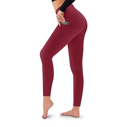 SEDLAV Leggings for Women, Pockets, High Waisted, Tummy Control, Butt Lifting. for: Workout, Gym, Yoga Pants (Small/Medium, Maroon)