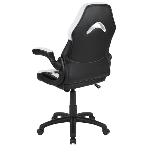 Flash Furniture X10 Gaming Chair Racing Office Ergonomic Computer PC Adjustable Swivel Chair with Flip-up Arms, White/Black LeatherSoft