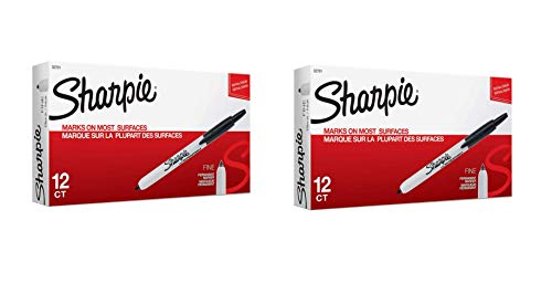 32701 Retractable Permanent Markers, Fine Point, Black, 2 Pack of 12 Count