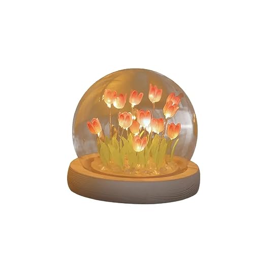 SEDLAV Artificial Tulips with Decorative Lamp Glass - Centerpiece Table Decorations, Great Coffee Table Decor or Dining Table Centerpiece