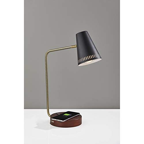 Adesso 3658-01 Morris Desk Lamp, 18 in, 60W, Antique Brass, Walnut Wood Base, 1 Side Table Lamp , Black