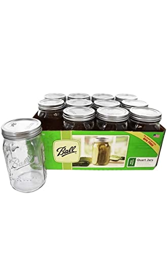 Ball Mason 32 oz Wide Mouth Jars with Lids and Bands, Set of 12 Jars.