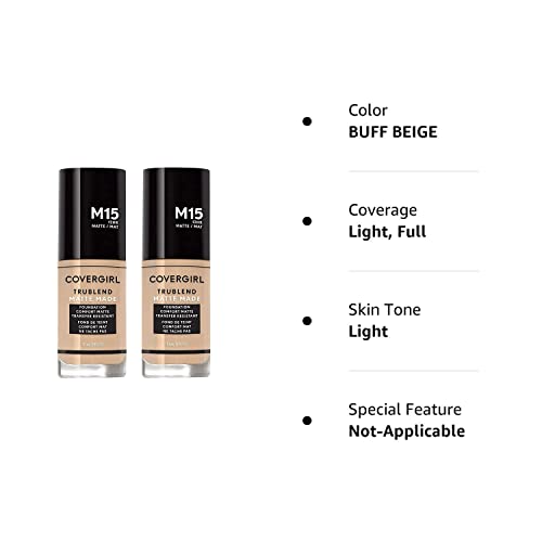 COVERGIRL Trublend Matte Made Liquid Foundation, M15 Buff Beige, 1.01 Fl Oz, 2 Count