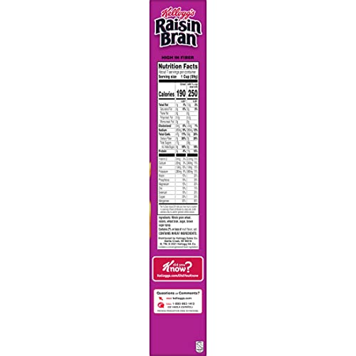 Raisin Bran Cold Breakfast Cereal, High-Fiber Cereal, Heart Healthy, Original, 16.6oz Box (1 Box)