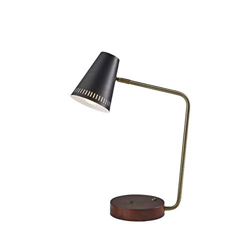 Adesso 3658-01 Morris Desk Lamp, 18 in, 60W, Antique Brass, Walnut Wood Base, 1 Side Table Lamp , Black