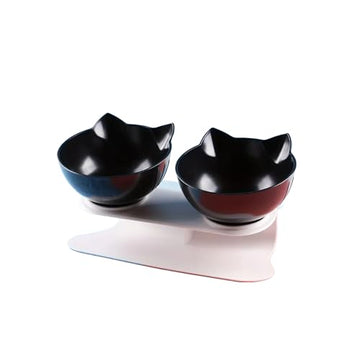 SEDLAV Elevated Cat Food Bowls Non-Slip & Double Pet Bowls with Holder - Raised Dog & Cat Bowls in Elegant Black & White Design - Cat Bowls Elevated Cat Food Water Bowls Set - Stylish Double Bowl Set