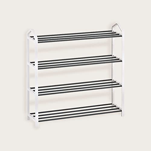 SEDLAV 4-Tier Shoe Rack with White Plastic Frame, up to 12 Pairs of Shoes.