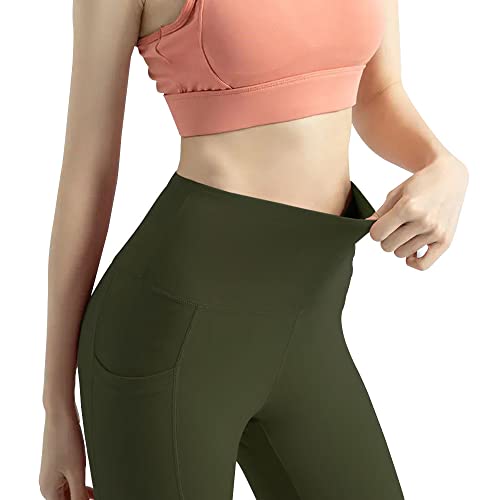 SEDLAV Leggings for Women with Pockets, High Waisted, Tummy Control, Butt Lifting. for: Workout, Yoga, Gym (Large/X-Large, Army Green)