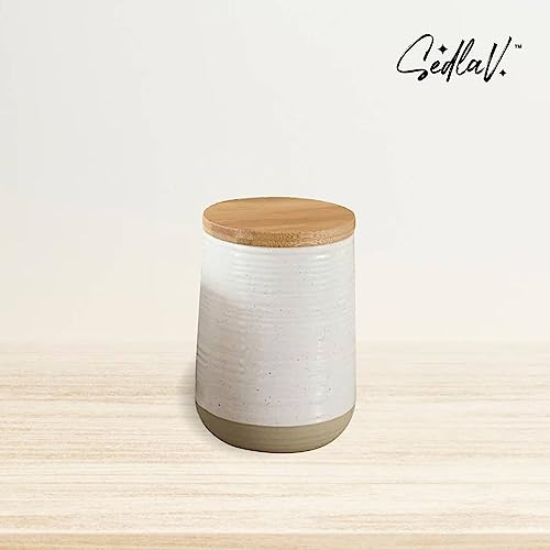 SEDLAV Large Stoneware Canister with Bamboo Airtight Lid - Coffee Canisters with Airtight Lids, Kitchen Canisters for Countertop, Canisters Set for the Kitchen