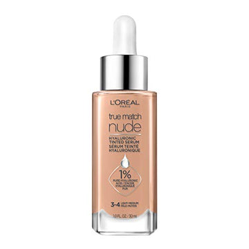 L’Oréal Paris True Match Nude Hyaluronic Tinted Serum Foundation with 1% Hyaluronic acid, Light-Medium 3-4, 1 fl. oz.