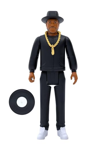 Super 7 DMC Reaction Figures Set of 3 - Run, Jam Master Jay and DMC. Classic Look - Black Fedoras, Thick Dookie Chains, and White Tennis Shoes.