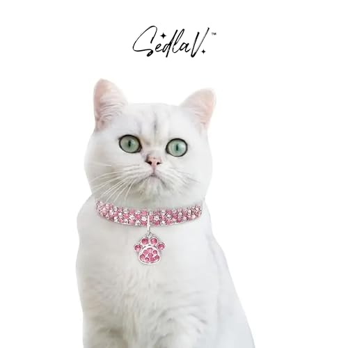 SEDLAV Cat and Dog Rhinestone Necklace Set - Adjustable Pink Dog Collars and Cat Accessories with Extension Chains - Small and Medium Size, Ideal for Pet Styling & Easy to Wear