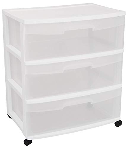 STERILITE 29308001 Wide 3 Drawer Cart, White (21.88 Inches, 2 Pack)