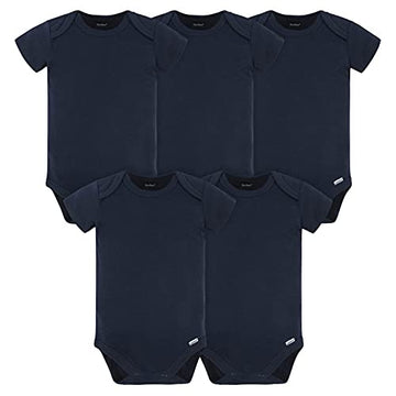 Gerber Baby 5 Pack Onesies Multi-Packs Bundle Interlock 180 gsm, Navy, 6-9 Months