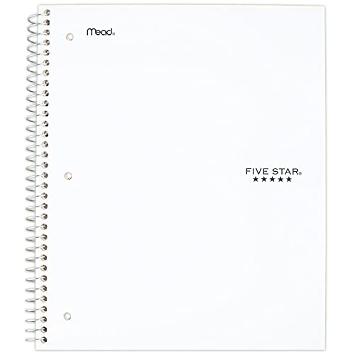 Five Star Spiral Notebook, 1 Subject, College Ruled Paper, 100 Sheets, 11" x 8-1/2, School, Wired, White (72456)