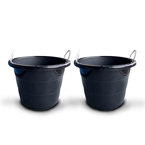 SEDLAV Large 17 Gallon Flexible Plastic Storage Bucket Container with Easy Grip Rope Handles for Indoor and Outdoor Storage, Set of 2 Black