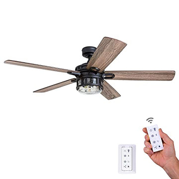 Honeywell Ceiling Fans Bonterra, 52 Inch Contemporary Indoor LED Ceiling Fan with Light and Remote Control, Dual Finish Blades, Reversible Motor - Model 50690-01 (Matte Black)
