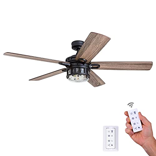 Honeywell Ceiling Fans Bonterra, 52 Inch Contemporary Indoor LED Ceiling Fan with Light and Remote Control, Dual Finish Blades, Reversible Motor - Model 50690-01 (Matte Black)