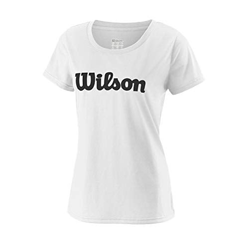 Wilson Women`s Under Wolf 2 Script Tech Tennis Tee White and Black (Large)