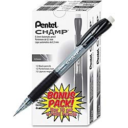 Pentel Champ Mechanical Pencils - HB Lead - 0.5 mm Lead Diameter - Refillable - Black Lead - Black Barrel - 24 / Pack